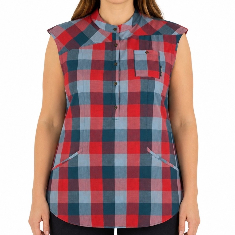 Ortovox Womens XL Red Blue Plaid Merino Wool Blend Sleeveless Hiking Top